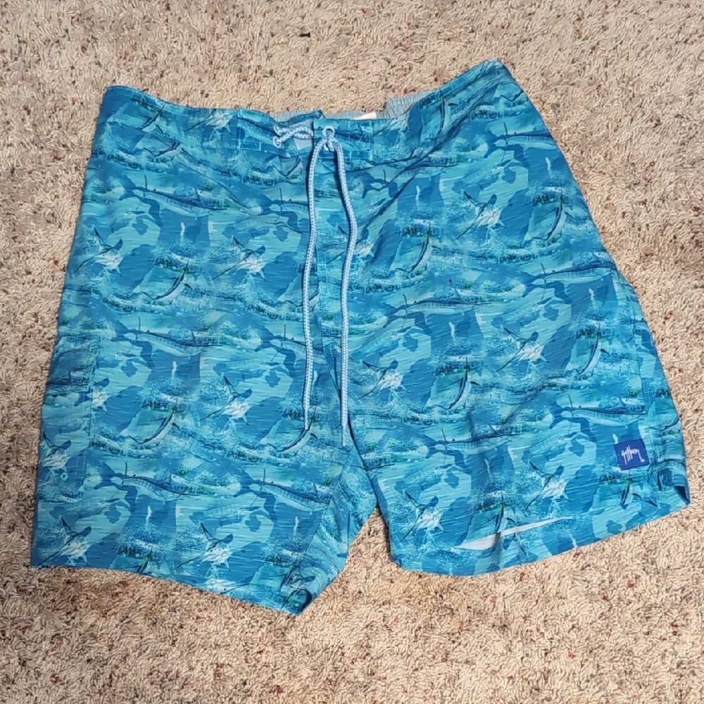 Guy Harvey Blue Board Shorts with Shark Pattern